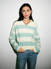 DAZY 条纹落肩毛衣，秋装 - 彩色 - 查看 3
