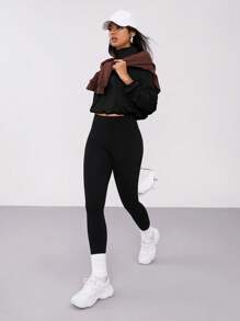 Exploreva Áo nỉ thể thao tay trễ nửa thân, áo nỉ ngắn tay, áo nỉ mùa thu. - màu đen - Xem 6