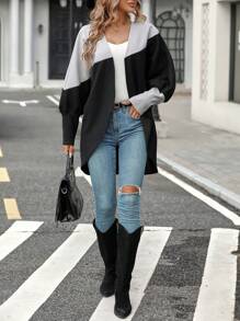 EMERY ROSE Two Tone Open Front Overcoat