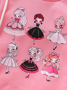 SHEIN Young Girl Figure Graphic Sweatshirt & Sweatpants With Bag - Pink - View 7