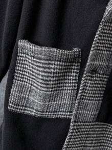 SHEIN Tween Boy 1pc Contrast Plaid Dual Pocket Lapel Neck Overcoat
