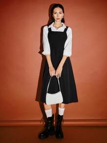 DAZY Vestido De Tirantes Sin Blusa De Color Sólido Con Cremallera Trasera - Negro - Ver 3