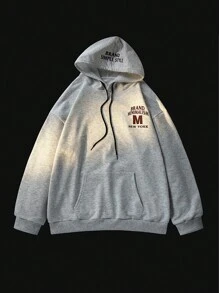 Manfinity Homme Men Letter Graphic Kangaroo Pocket Drawstring Oversize Hoodie - Grey - View 1