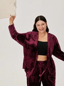 LUVLETTE 大碼絲絨家居服套裝 - 酒紅色 - 查看 5