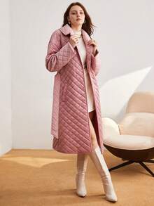 BizChic Lapel Neck Drop Shoulder Quilted Coat - Baby Pink - View 8
