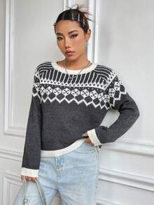 SHEIN Unity Jersey con patrón geométrico de manga raglán - Multicolor - Ver 5