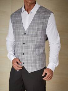 Manfinity Mode Men Plus Plaid Print Waistcoat Without Shirt - Grey - View 4