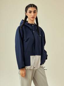 In My Nature Contrast Color Text Printed Hooded Outdoor Jacket - Blue - View 3
