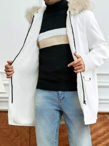 GENTILAND Áo khoác trùm đầu có chi tiết vá chữ cho nam túi đôi - trắng - Xem 3