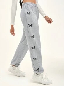 Muchica 彈性腰蝴蝶圖案慢跑褲 - 淺灰色 - 查看 1