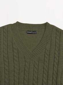 SHEIN Unity Cable Knit Sweater Vest - Army Green - View 5