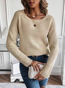 SHEIN Essnce Chất rắn Tay Raglan Áo len - Màu be - Xem 6