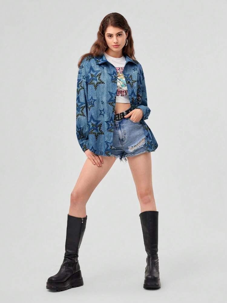 Women's Star Print Drop Shoulder Shirt