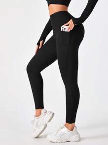 Chất rắn Thắt lưng rộng Túi đựng điện thoại Quần Xà cạp thể thao - màu đen - Xem 1