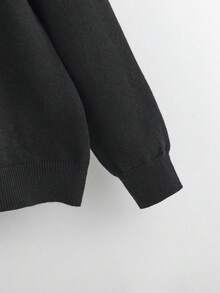 SHEIN Tween Girl Ruffle Trim Solid Sweater - Black - View 4