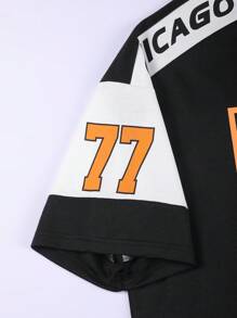 Aesthetic Post Camiseta con gráfico de letras y bloqueo de color de hombros caídos para hombres - Negro - Ver 3