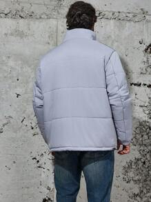 Manfinity Homme Abrigo acolchado con cremallera, bloque de color y gráfico de letras para hombre talla grande