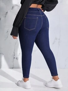 SHEIN EZwear Hơn Cao eo Quần jean ôm - Màu xanh lam - Xem 2