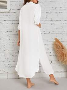 Swim Vcay Summer Beach Solid Button Front Kimono - White - View 1