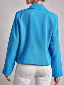EURMUSE Women's Patchwork Pocket Single Breasted Jacket - Blue - View 2