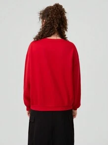 Forever 21 Women's Heart Printed Drop Shoulder Sweatshirt - Red - View 2