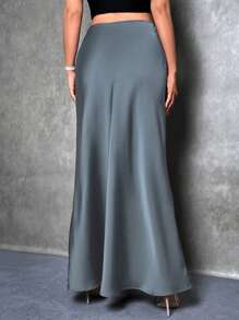 Glamine 女士优雅缎面半身裙，百搭鱼尾裙摆半身裙，日常穿着 - 灰色 - 查看 2