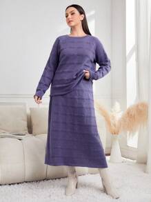 Mulvari Plus Raglan Sleeve Sweater & Knit Skirt 2 Piece Set - Purple - View 2