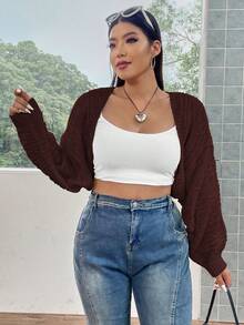 POPSWAY Áo len cardigan tay cánh dơi dệt kim cỡ lớn - Gỗ đỏ - Xem 3