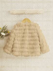 SHEIN Baby Girl Solid Open Front Fuzzy Coat - Apricot - View 2