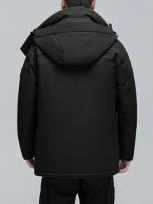 男士拉鏈開襟連帽羽絨服 - 黑色 - 查看 2