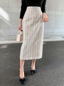 DAZY Falda de cintura alta con espalda dividida, otoño e invierno - Blanco - Ver 1