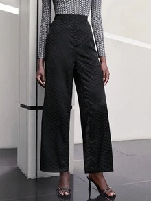 Maija High Waist Wide Leg Pants - Black - View 3