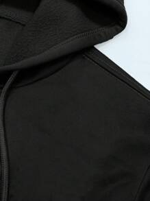 SHEIN Essnce Plus Drop Shoulder Drawstring Hoodie & Sweatpants - Black - View 6