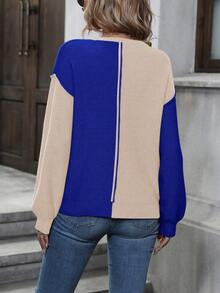 SHEIN LUNE Hai âm Thả vai Áo len - Màu xanh bụi bặm - Xem 2