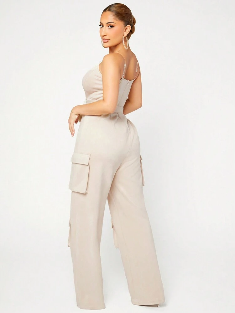Flap Pocket Belted Cami Jumpsuit