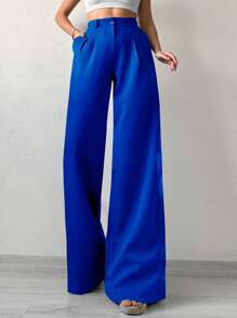 EURMUSE Pantalones Anchos De Traje De Color Sólido - azul real - Ver 1