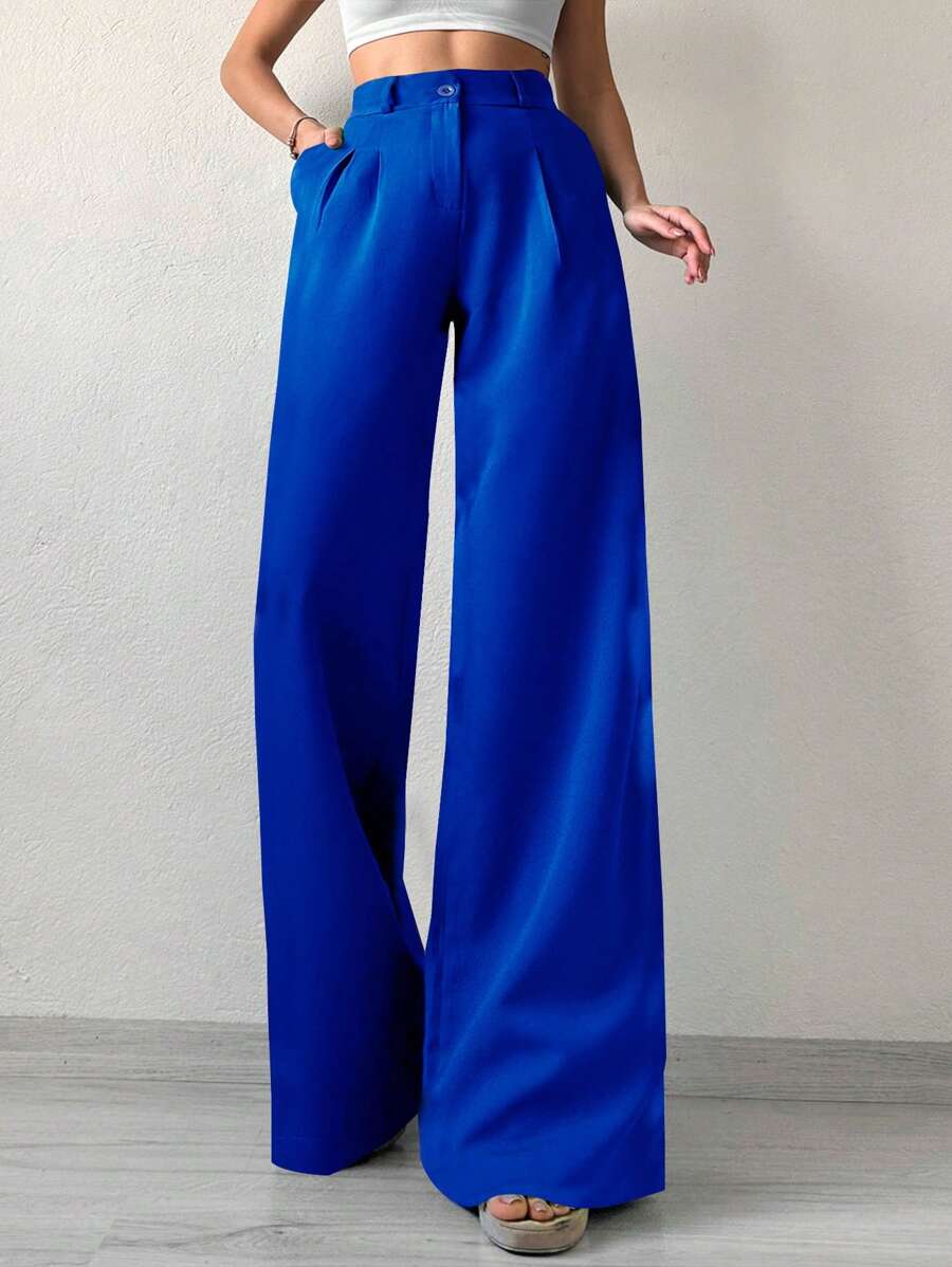 EURMUSE Pantalones Anchos De Traje De Color Sólido - azul real - Ver 1