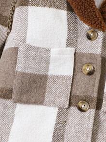 SHEIN 女小童格紋印花青果領花呢外套&帽無毛衣 - 棕色 - 查看 6