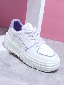 Contrast Binding Lace-up Front Skate Shoes - White - View 5