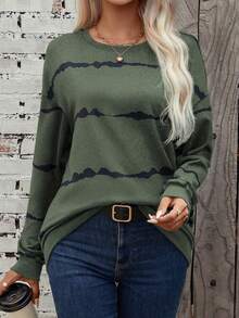 SHEIN LUNE Graphic Print Drop Shoulder Sweatshirt - Army Green - View 4