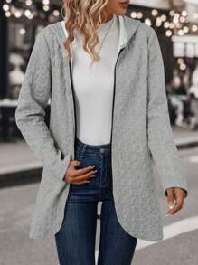 SHEIN LUNE 拉鏈開襟連帽開門襟外套 - 灰色 - 查看 1