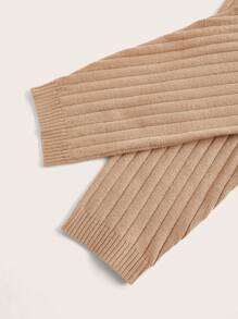 SHEIN BASICS Plus Drop Shoulder Sweater & Knit Pants - Khaki - View 9