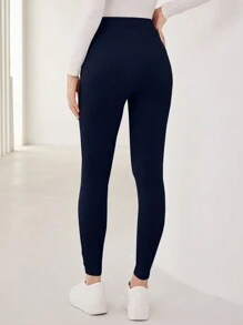 Mulvari Leggings con diseño de parche de letra tejido de canalé - Azul Marino - Ver 2