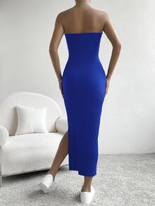 SHEIN BAE Vestido ajustado tubo de muslo con abertura - azul real - Ver 2