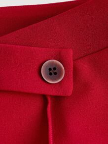 SHEIN MOD 纯色纽扣细节喇叭裤 - 酒紅色 - 查看 4