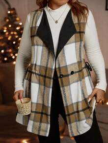 Calvaya Hơn In kẻ sọc Eo dây rút Áo vest - màu nâu - Xem 6