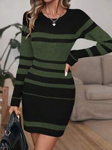 EMERY ROSE Striped Pattern Sweater Dress Fall Winter Cloth For Women - Multicolor - View 4
