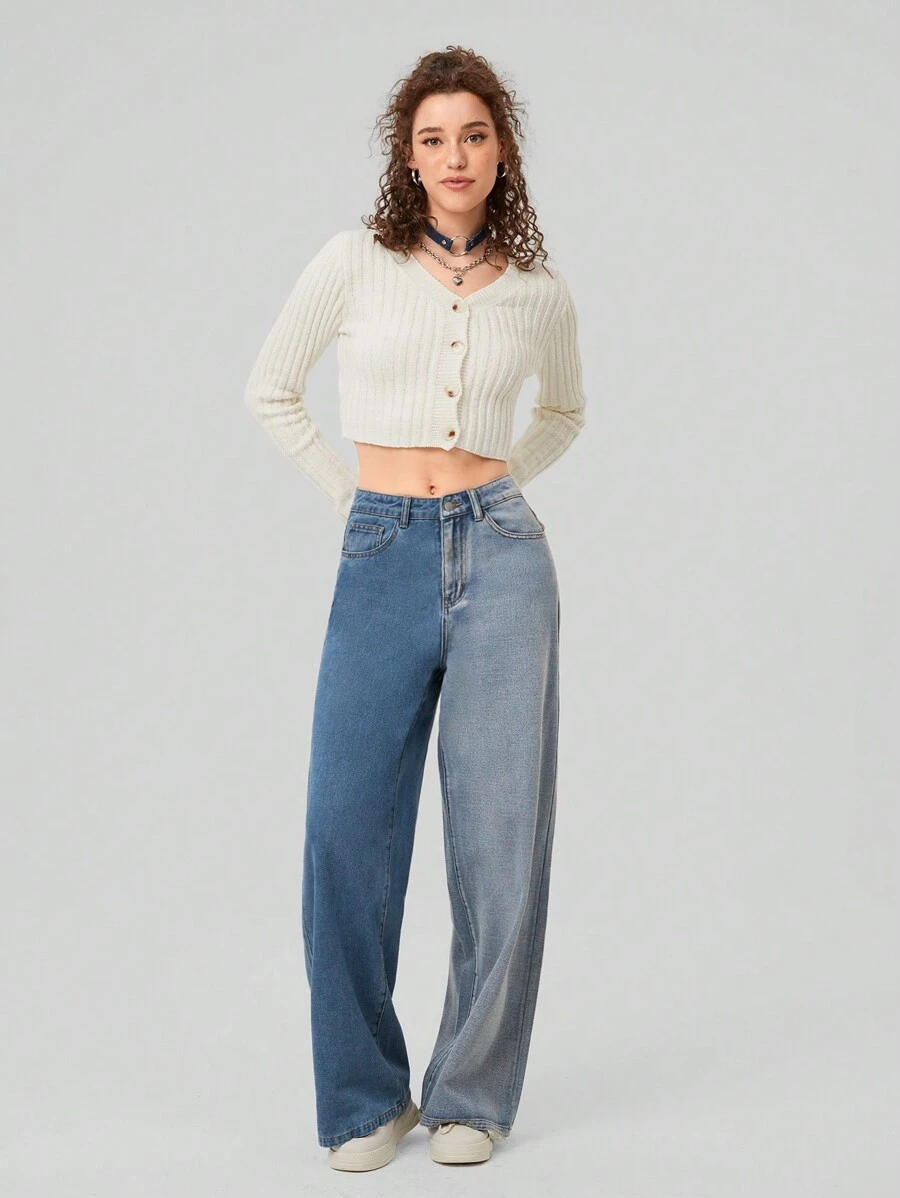 Forever 21 Women's Straight Leg Jeans With Contrast Color Slanted Pockets - Multicolor - View 1
