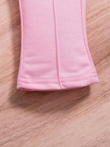 SHEIN 女嬰千鳥格印花字母織帶下擺衛衣和褲子 - 粉色 - 查看 4