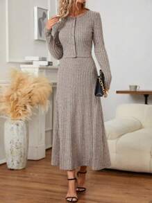 SHEIN Clasi Cazadora tejida jaspeada & Falda